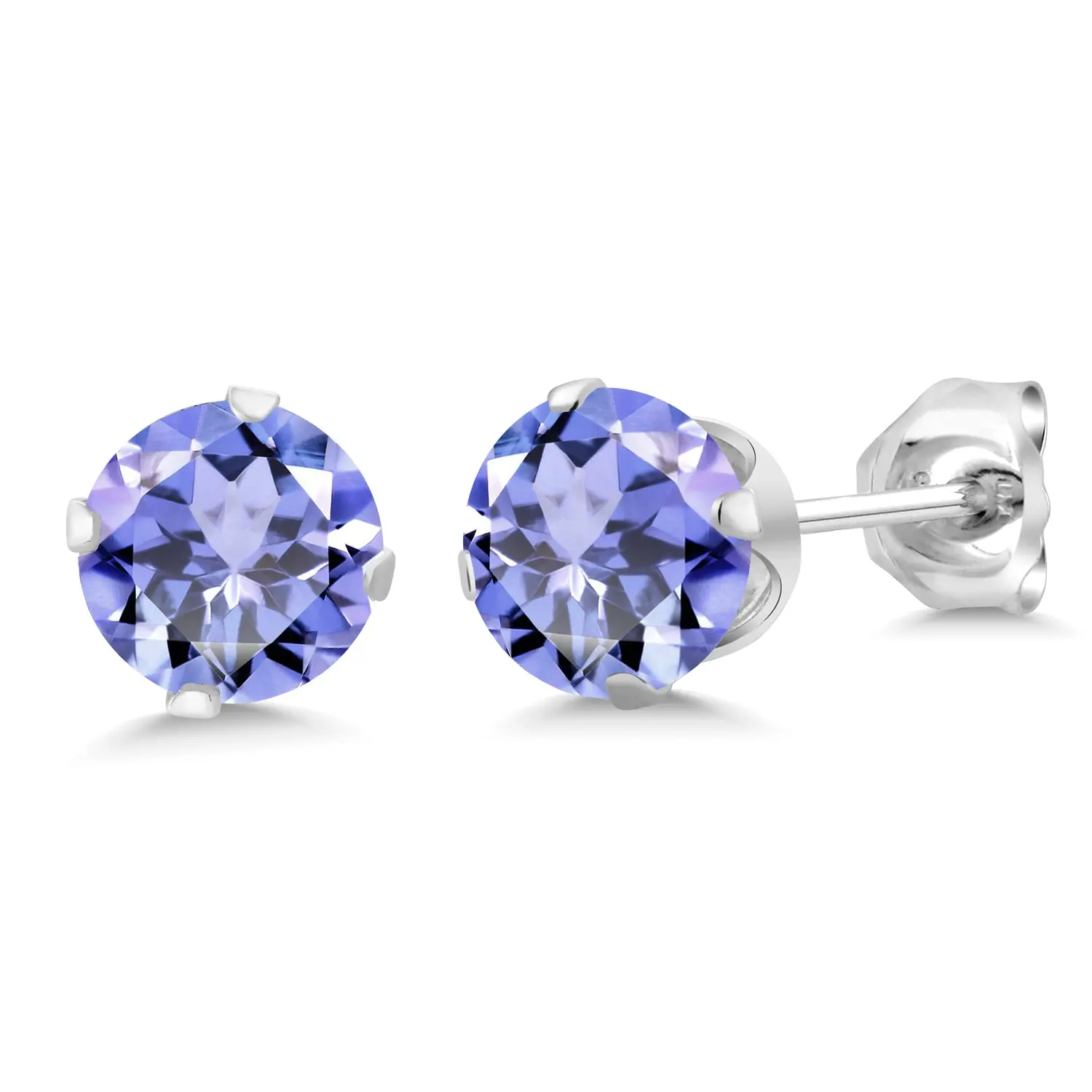 1.00 Cttw 925 Silver Round Tanzanite Stud Earrings for Women