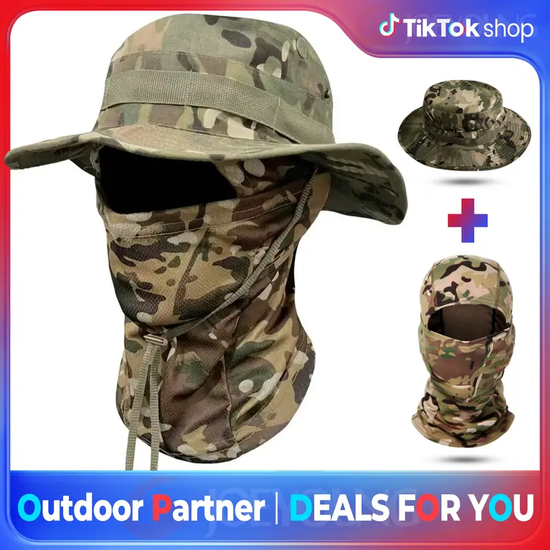 Unisex Camo Solar Bucket Hat - Sturdy Tactical Accessory for Adults, with Detachable Neck & Face Flaps, Wide Brim, Cooling Breathable Airflow Ventilation, Anti-Ultraviolet Protection for Fishing, Hiking
