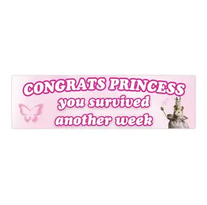 Congrats Princess you survived another week | Bumper Sticker AND Magnet | Funny Meme Sticker | 8.7'' X 2.7'' | Waterproof Premium Quality