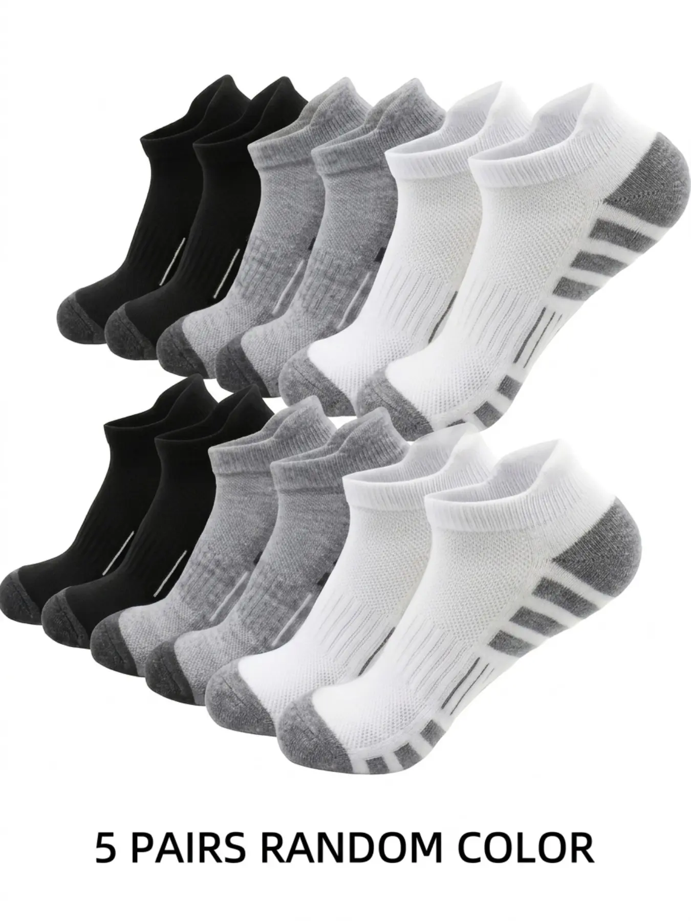 5 Pairs Cushioned Ankle Athletic Socks for Men Women Reinforced Heel Toe Arch Support Breathable Running Sports Socks with Heel Tab