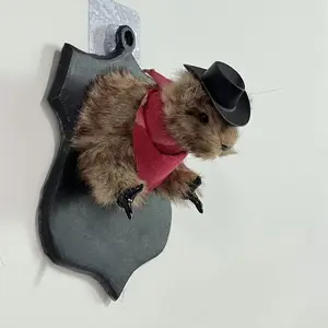 Cowboy Squirrel Taxidermy Denim Hamster Wall Decor, Contemporary Home Accent for Halloween, Unique Decorative Piece, Decorative Artwork