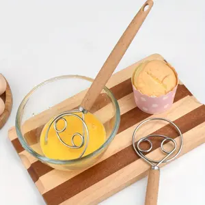 Stainless Steel Danish Dough Mixer, Manual Wooden Handle, Durable Kitchen Tool for Bread & Pastries, Essential Baking Accessory, Utensils, Baking Tools