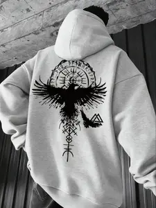 Nordic Mythology Raven Runestone Hoodie, Unisex Cool Long Sleeve Top, Dark Streetwear Casual Sporty Sweatshirt for Mythology Lovers