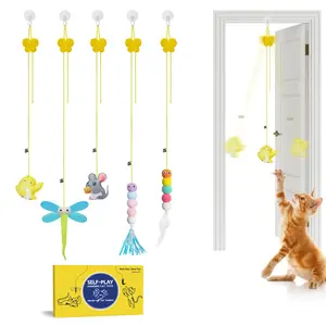 Interactive Cat Feather Toys 5 Pcs, Cat Teaser Retractable, Hanging Cat Toys Indoor Kitten Play Chase Exercise, Mental Physical Stimulation