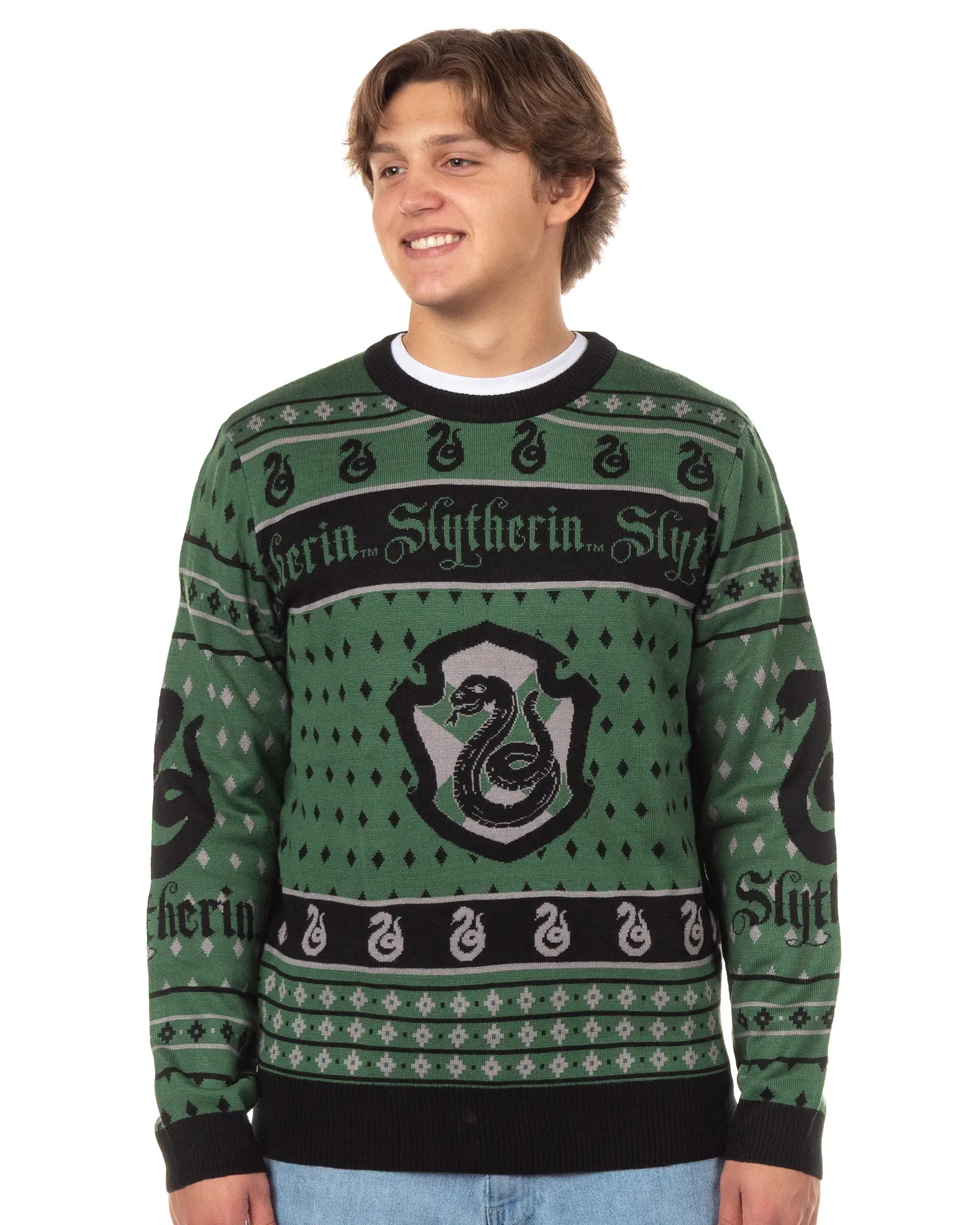 Harry Potter Sweater Men's Hogwarts House Crests Logo Ugly Sweater for Christmas Crewneck Knit Pullover