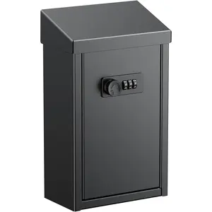 Key Drop Box for Outside, Metal Donation Box Collection Box with Combination Lock, Safe Suggestion Box, Wall Mounted Mailbox with Top Slot, Steel  Drop Box for  Office and Business