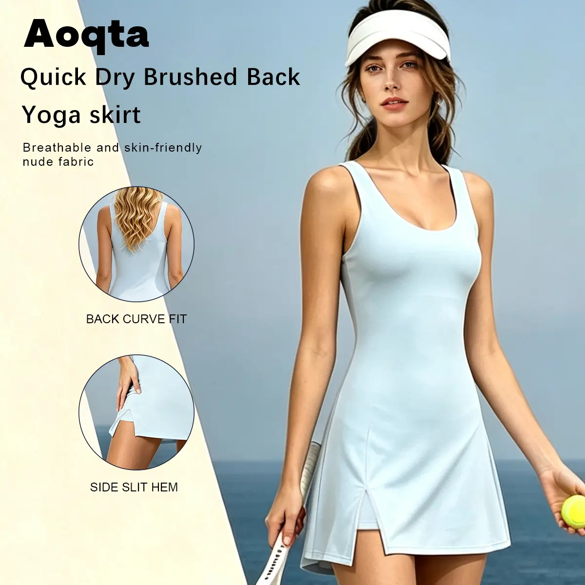 Aoqta 2026 Summer New Dress — women’s yoga athletic dress, preppy sporty dress with side slit design, built-in safety shorts (with phone pocket), retro preppy tennis outfit