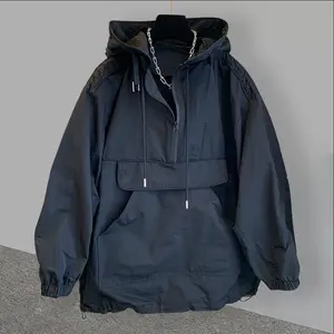 Brand Hooded Coat Thin Men and Women Trendy Loose Cargo Stitching Niche Design Shell Jacket Trench Coat
