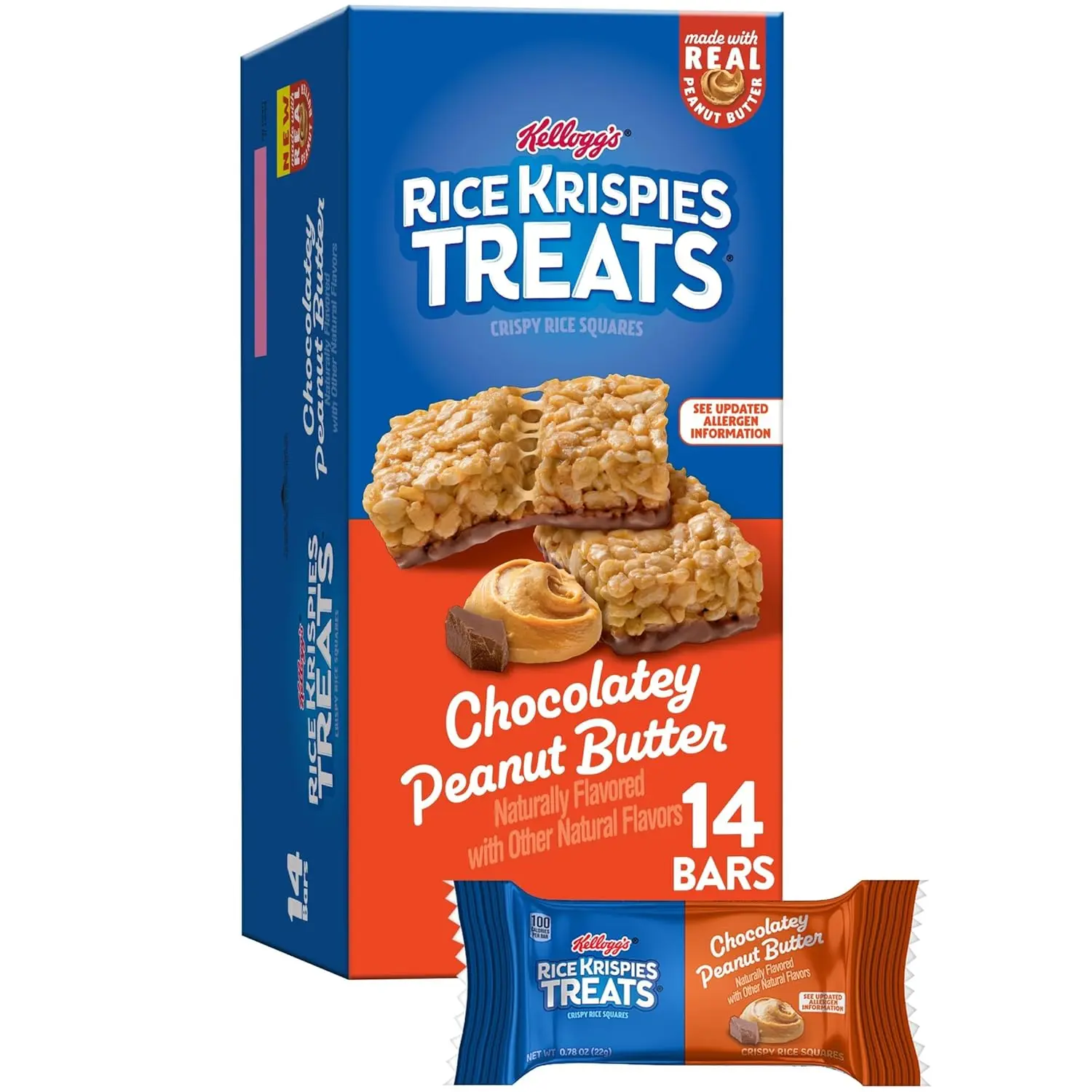 Treats Crispy Marshmallow Squares, Kids Snacks, Cereal Bars, Chocolatey Peanut Butter, 10.8oz Box (14 Bars)