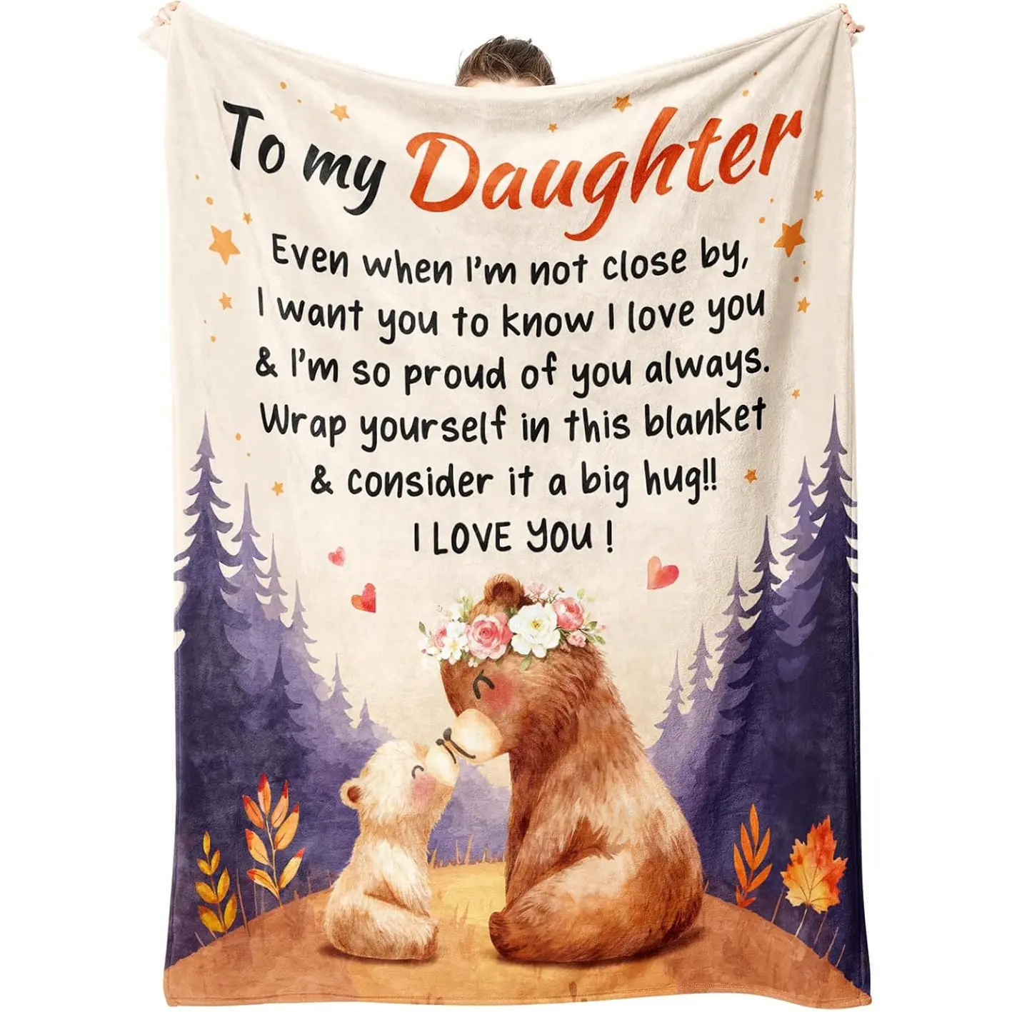 1pc A gift for daughter, a teddy bear blanket from mom to daughter, Valentine's Day gift, birthday, wedding, graduation, long-distance mother-daughter gift, soft flannel blanket, Winter Blanket, Cozy Throw Blanket