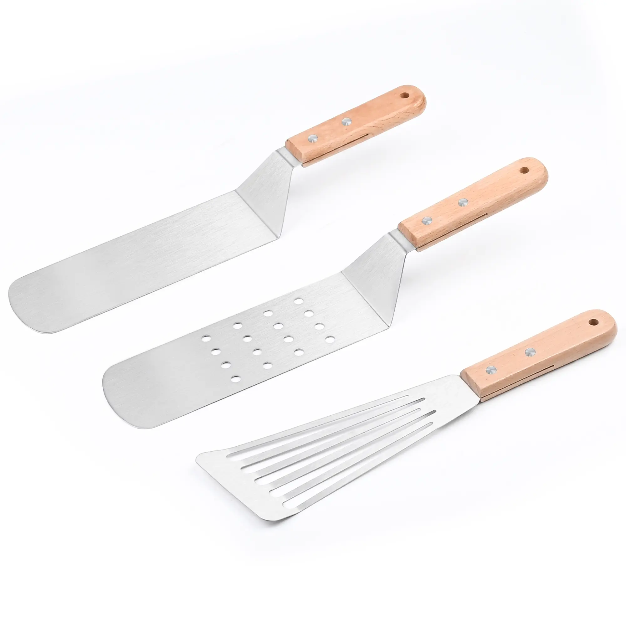 Stainless Steel Slotted Spatula & Griddle Spatula Hamburger Turner Scraper Pancake Flipper Great for BBQ Grill and Flat Top Griddle–Professional Fish Flipper & Burger Turner（3 Pack）