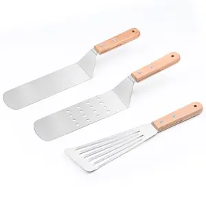 Stainless Steel Slotted Spatula & Griddle Spatula Hamburger Turner Scraper Pancake Flipper Great for BBQ Grill and Flat Top Griddle–Professional Fish Flipper & Burger Turner（3 Pack）