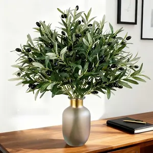 20 Realistic Artificial Olive Branches with Leaves and Fruits, Perfect for DIY Wreaths, Home Decor, Wedding Parties, Porch Decoration
