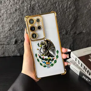 Luxury Electroplated Mexican Flag Eagle Case Latino Man Style For iPhone Samsung Galaxy 17Pro Max Air 16 15Plus 14 13 12 11 XR XS S25 S24 S23 S22 Anti Drop Crystal Clear Housing.NN148