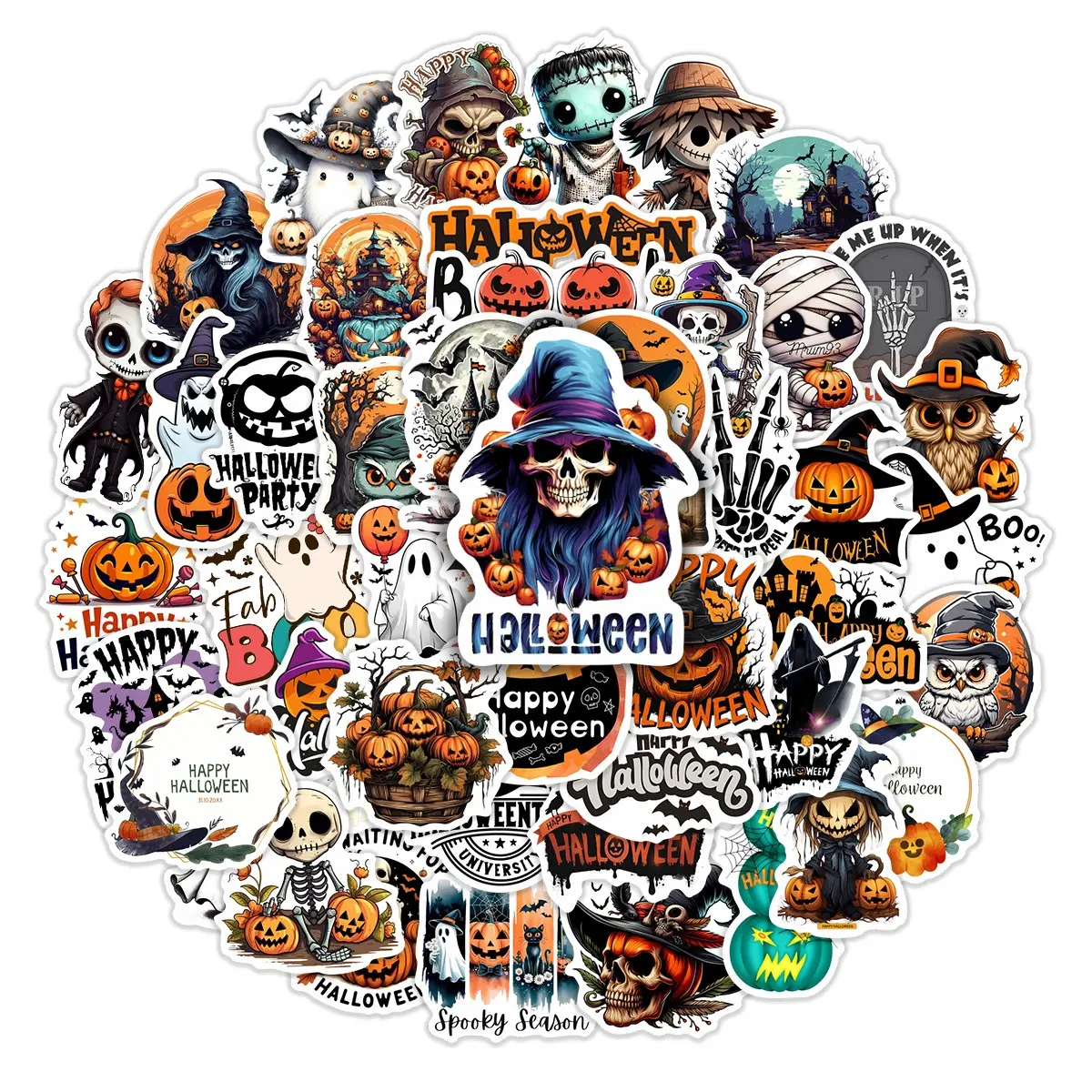 50pcs Spooky Halloween Gothic Stickers Pack, Waterproof Gothic Halloween Pumpkin & Skeleton Icon Decals for Laptop, Water Bottle, Journal & Scrapbook, Halloween & Gothic Aesthetic Lover Gift