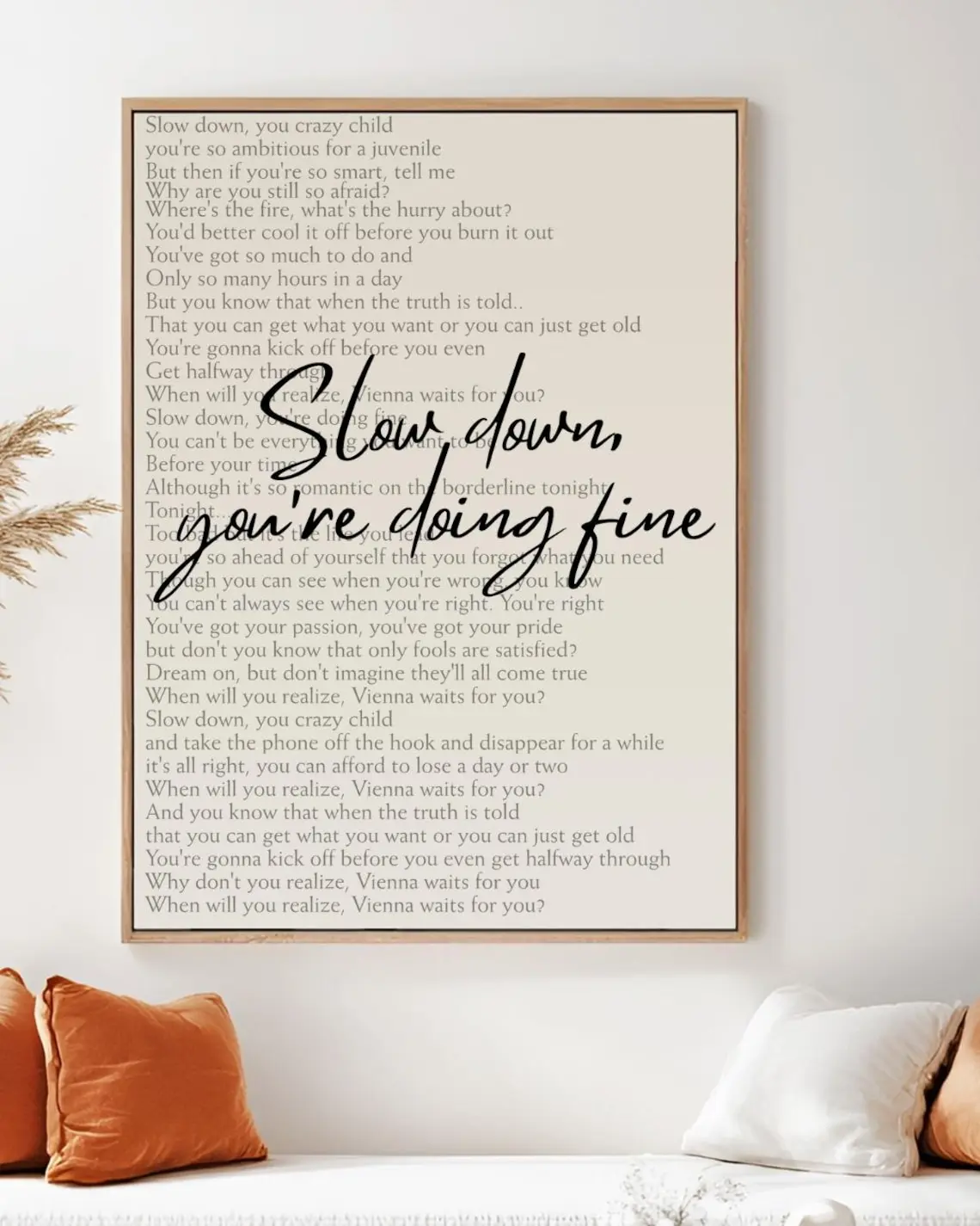 Vi.enna Lyrics Poster – "Slow Down You’re Doing Fine" Wall Art, Motivational Song Lyric Poster, Retro Music Print, Inspirational Room Décor