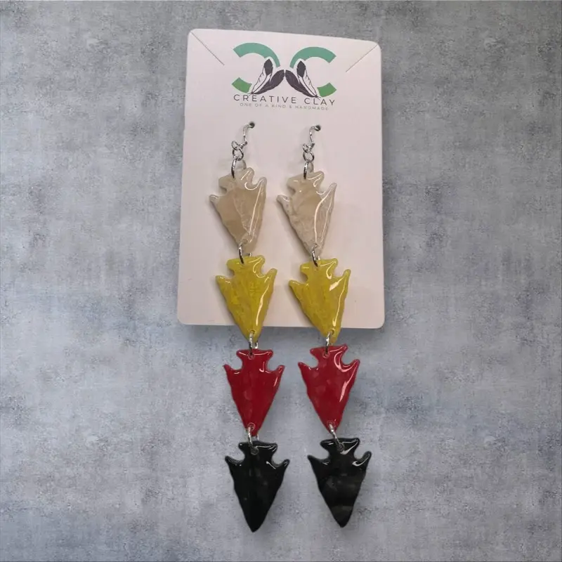 Medicine Wheel Mini Arrowhead Earrings | Handmade Polymer Clay | Sterling Silver .925 Hooks | Lightweight & Hypoallergenic | Textured Tribal-Inspired Dangle Earrings | Creative Clay