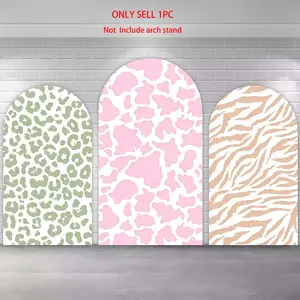 Pink Cow Print Green Leopard Brown Zebra Arch Covers Stretchy Backdrop, Animal Print Pattern Design, Perfect for Girls Farm Theme Birthday Party Photo Backdrop, Birthday Party Decorations