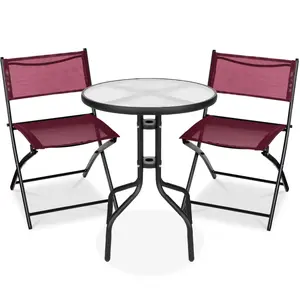 Best Choice Products 3-Piece Patio Bistro Dining Furniture Set w/ Round Textured Glass Tabletop, Folding Chairs