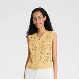 Women's Eyelet Vest - A New Day Mustard 4X
