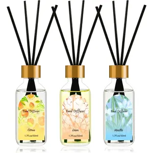 Reed Diffuser Set of 3, 50ml Citrus/Linen/Vanilla Scented Oil Diffuser with 15 Sticks |   for Bedroom, Bathroom, Office & Living Room for Women Men
