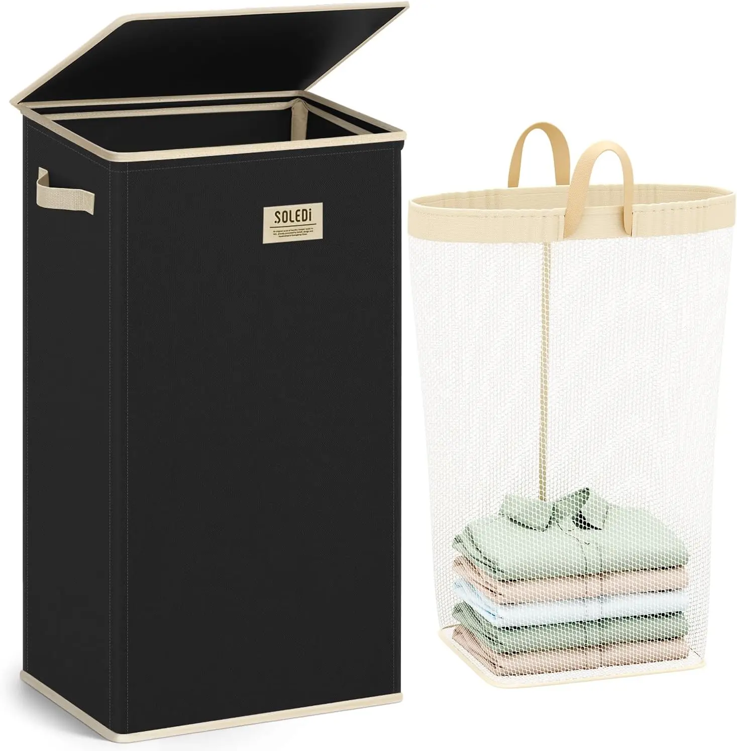 SOLEDI Laundry Hamper with lid, 100L Large Laundry Basket with Removable Bag Easy to Carry, Tall Clothes Hamper,Dirty Hampers for Bedroom, Bathroom, Dorm, Chocolate