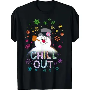 Women'S Vintage Snowman Graphic With 'CHILL OUT' Text - Soft Breathable Summer Tee - Machine Washable Casual Top For Christmas Parties & Everyday Winte Golf Gift T-Shirt For Men And Women women's  graphic  tees