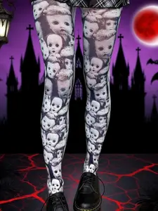 Halloween Fashion Costumes Women's Pantyhose, Y2K Street Aesthetic Print, Punk Gothic Style, Slim Fit Sexy Leggings, 2000s Retro Design