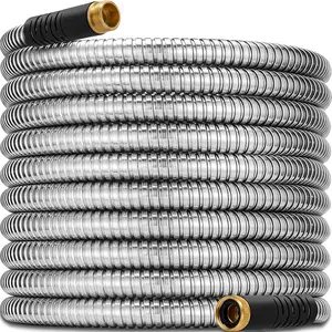100 Feet Stainless Steel Hose Used in Garden-2025 Upgraded Metal Water Pipe with 3/4 Inch Solid Brass Fittings, Super Strong Material-Lightweight, Super Flexible, Durable, Anti-Twist Water Pipe Suitable for Yard Camper