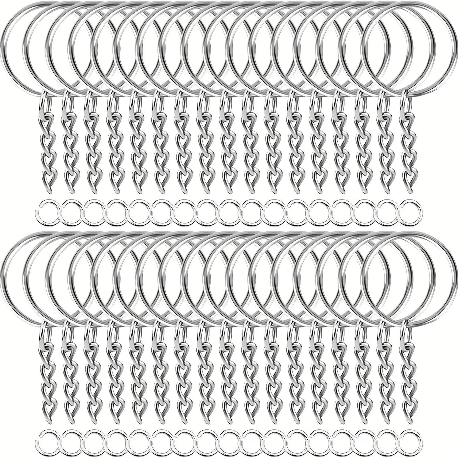 100pcs/set Keychain Production Supplies Kit With 50 Adjustable Metal Chain Keychains And 50 Jump Rings, Keychain Set Keychain Accessories Loose For Keychain Production DIY Crafts Small Business Supplies