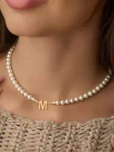 Faux Pearl Decorated Initial Necklace for Women, Elegant Necklace, Stainless Steel Jewelry for Party, Daily Clothing Decor, Trendy All-match & Exquisite Jewelry for Birthday Gift