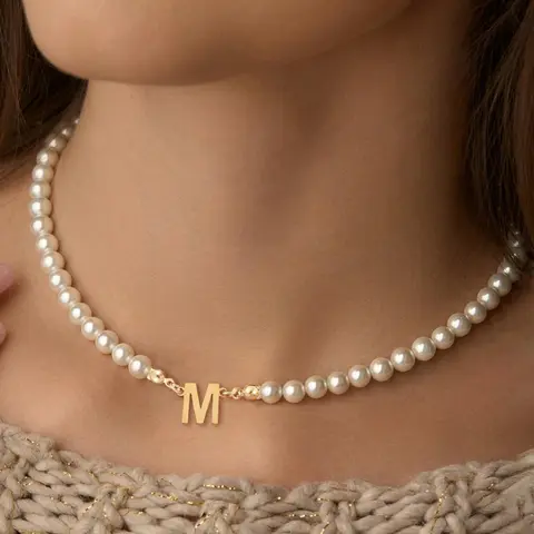 Faux Pearl Decorated Initial Necklace for Women, Letter Necklace, Decorative Necklace, Stainless Steel Jewelry for Party, Daily Clothing Decor, Jewelry for Birthday Gift, Jewelry Party
