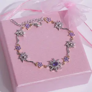 Repunzel Princess Tangled Jewelry Pretty Sunflower Sparkly Purple Cubic Zicron Choker Necklace Bracelet Earring For Bestie Best Friend Mothers Day Accessories