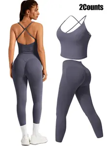BBFIRA Women's Seamless Strapless Cross-Back Sports Set Sexy Cross-Back Sports Vest + Cross V-Shaped Shaping Leggings Padded Strapless Women's Fitness Vest High-Stretch Quick-Dry Breathable Running Set Tummy-Tucking & Butt-Lifting Effect Tight-Fitting Des