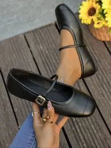 Elegant Classy Women's Mary Jane Flats, Vintage Style, Soft Sole, Square Toe, Ankle Strap, Lightweight Comfortable Shoes for Spring/autumn