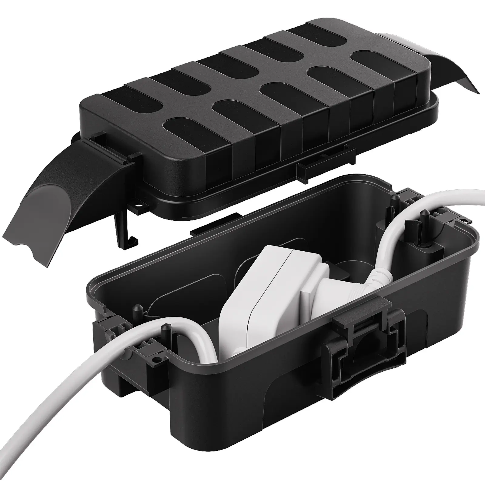 Flemoon Small Outdoor Electrical Box Waterproof w/Detachable Shield Covers, IP55 Extension Cord Cover for Plug, Outlet, Holiday Lights, Weatherproof Connection Box(Inner 5.9 x 3.2 x 1.8inch)