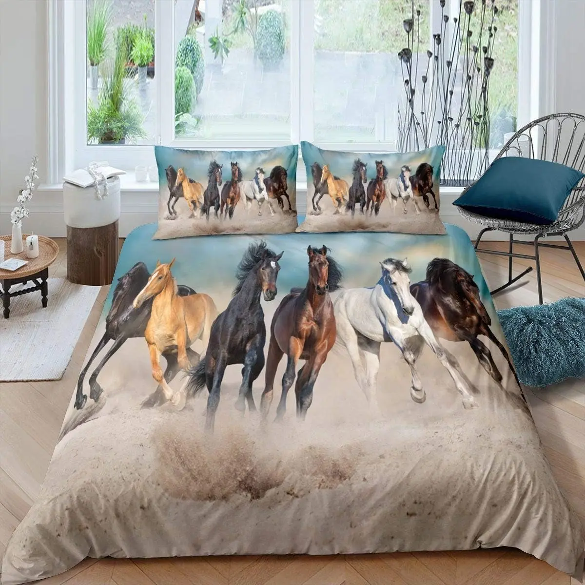 Feelyou Full-Queen Size Horse Duvet Cover - Modern Farmhouse Modern Farm Animal Pattern Ultra-Soft Lightweight Bed Cover, All Seasons, Use Laundry Bags, Do Not Bleach (No Comforter Included, Tumble Dry Low)