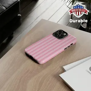 Pink Striped Pattern Phone Case, Cute Phone Protective Cover, Phone Accessory Compatible with iPhone 11 12 13 14 15 16 Pro Max/Pro/Plus