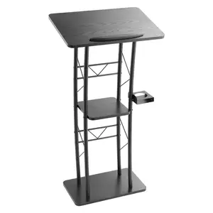 VEVOR Ergonomic Metal Podium Stand, 47-Inch Curved Design Lectern with Wide Reading Surface, Open Storage Compartment, Book Stopper, Cup Holder, Durable PVC Finish for Convenience in Classroom, Conference, Wedding