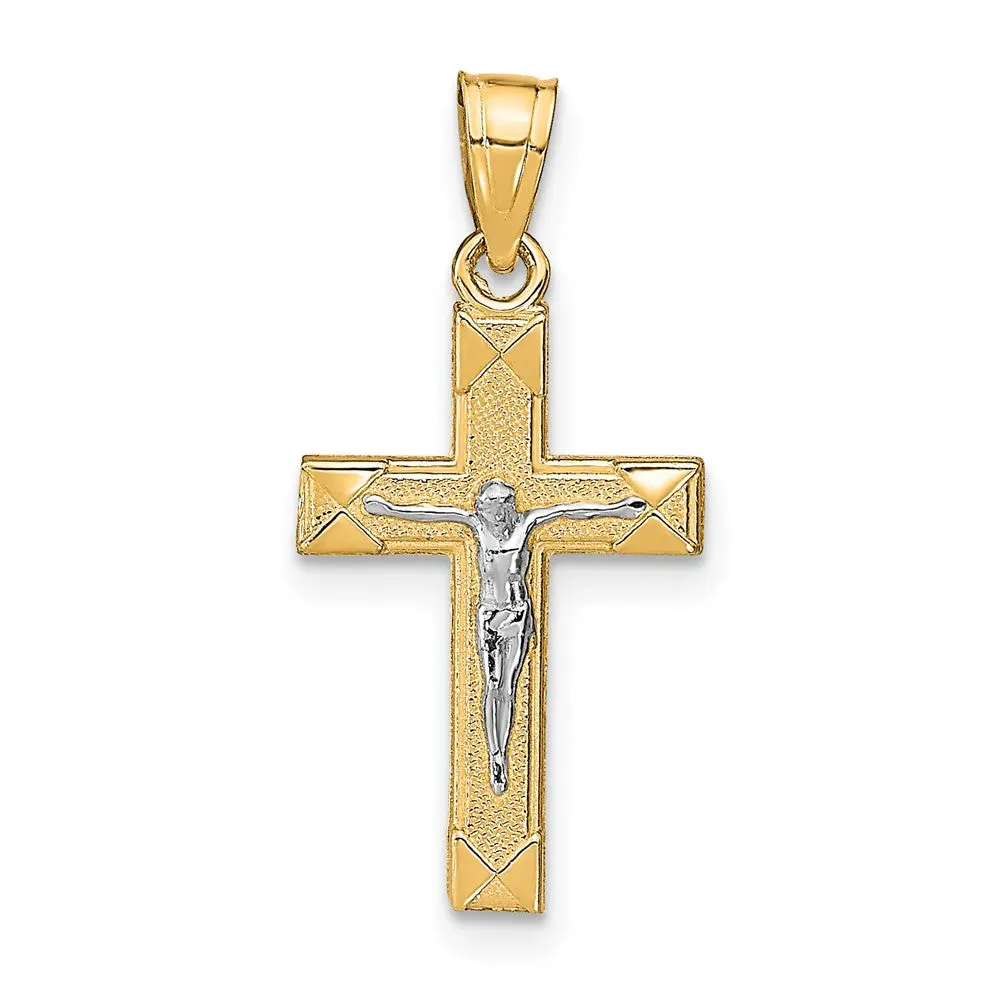10k Yellow w/Rhodium 11 mm  Small Jesus Crucifix Pendant (0.63 grams)