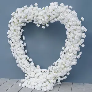 Wedding Backdrop Heart-Shaped Arch White Rose Cloth Base Floral Arrangement S-A8203 Party Decor Silk Plastic Simulation Banners