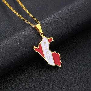 Retro titanium steel Peru oil drop map pendant necklace Creative map necklace men's and women's stainless steel couple necklace trend accessories