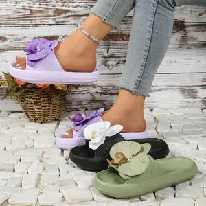 Stereoscopic Phalaenopsis Flower Thick Sole Slides, Fresh Gentle Style Cloud-Feel Slippers, Non-Slip Footwear For Summer Home And Outdoor Use