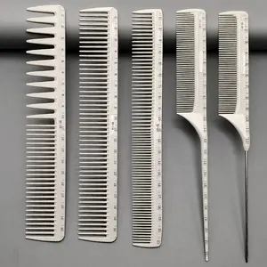Professional Barber Comb Set, 5-Piece Haircutting Kit with Measurement Scales, Durable Hardened Combs for All Hairstyles, Salon Essential Tools