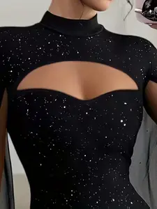 Women's Fashion Party Silver Foil Sequins Elegant Mini Dress, Ladies' Party Gown, All Seasons Wear, Stylish Evening Chic Formal Wear Womenswear