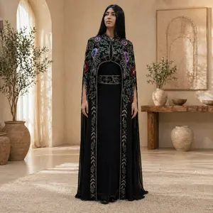 Butterfly Style Two Piece Set Luxury Abaya with Intricate Embroidery and Elegant Design