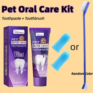 YEGBONG Pet Toothpaste and Double Head Pet Toothbrush Set, Cleaner - Random Colors, Repairs Teeth, Whitens Teeth, Removes Plaque And Stains, Suitable For Cats And Dogs