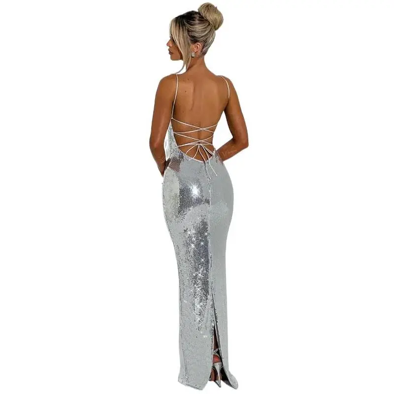 Sexy Sequin Backless Bandage Long Dress Women's Shiny Sleeveless Luxury Silver Dresses Evening Prom Party Birthday Gold Cocktail Formal Womenswear - TikTok Shop Sexy Sequin Backless Bandage Long Dress Women's Shiny Sleeveless Luxury Silver Dresses Evening Prom Party Birthday Gold Cocktail Formal Womenswear - TikTok Shop