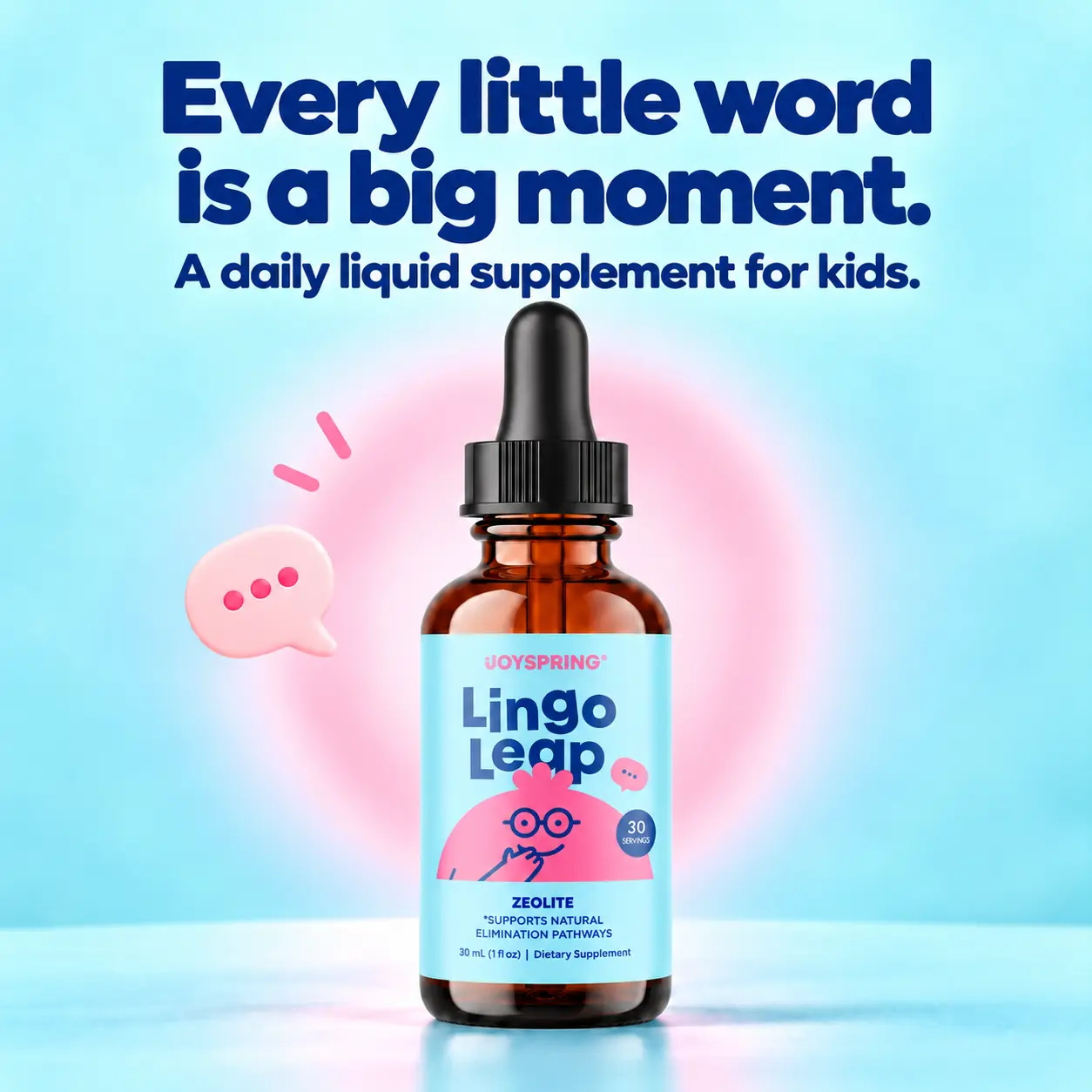JoySpring LingoLeap Speech Learning Natural Supplement for Kids – Zeolite Drops with B Vitamins and Premium Botanical Extracts To Support Focus, Memory, and Everyday Learning