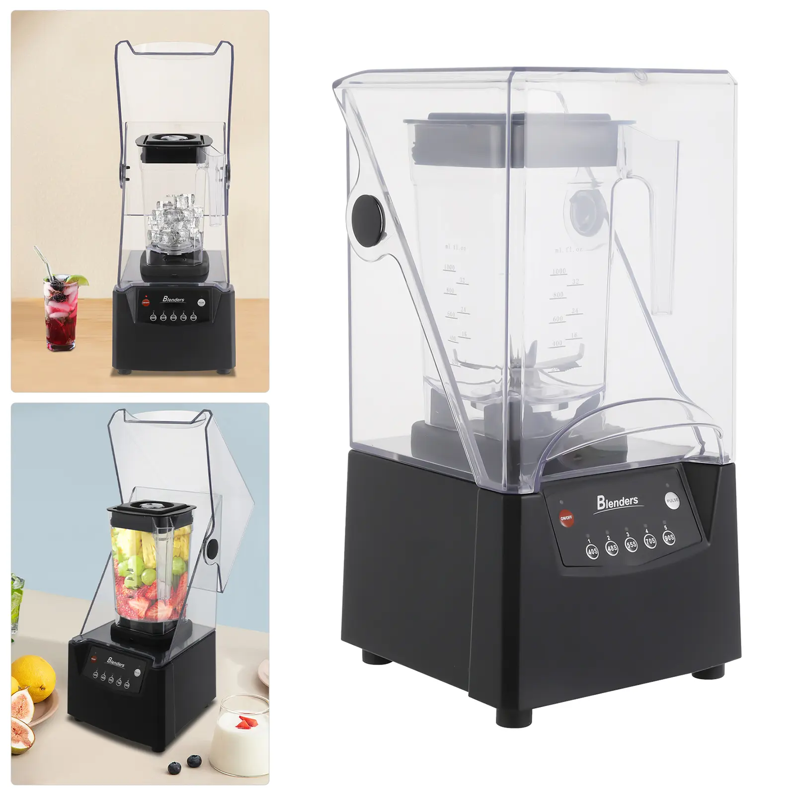Low Noise Corded Blender Machine, 2600W Power, 0.48 Gal Capacity, 5 Time Settings, Stainless Steel Blades, US Standard Plug, for Home Kitchen Milkshakes & Smoothies